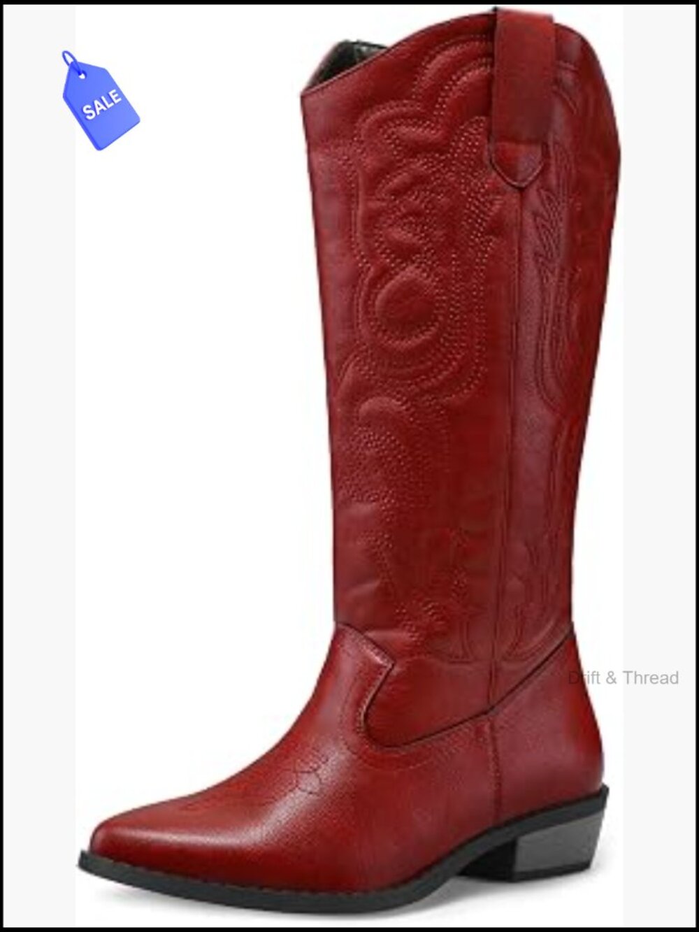 Women's Mid Calf Cowboy Boots Western Cowgirl Embroidery Chunky Heel Pull On